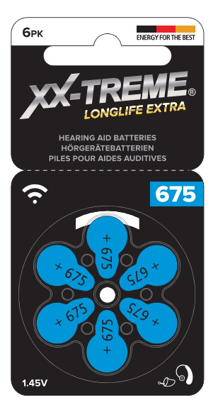 Hörgerätebatterie XX-TREME Longliife Extra Typ 675, 6er Bl.