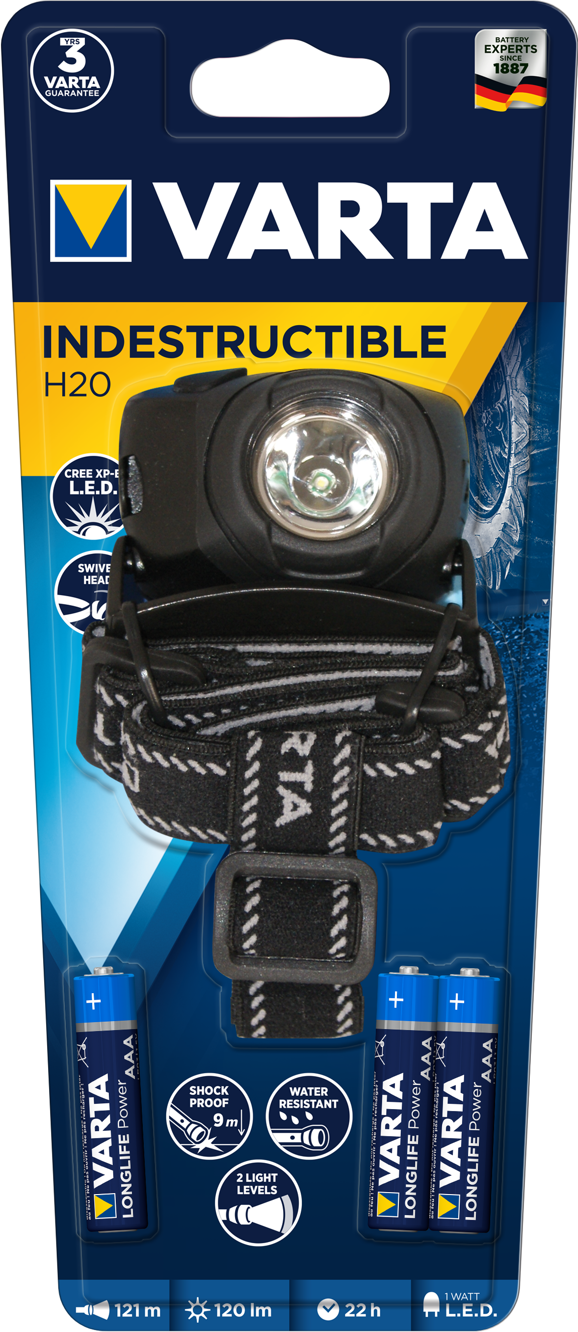 T17731 Varta 1 Watt LED Indestructible Head Light 3AAA