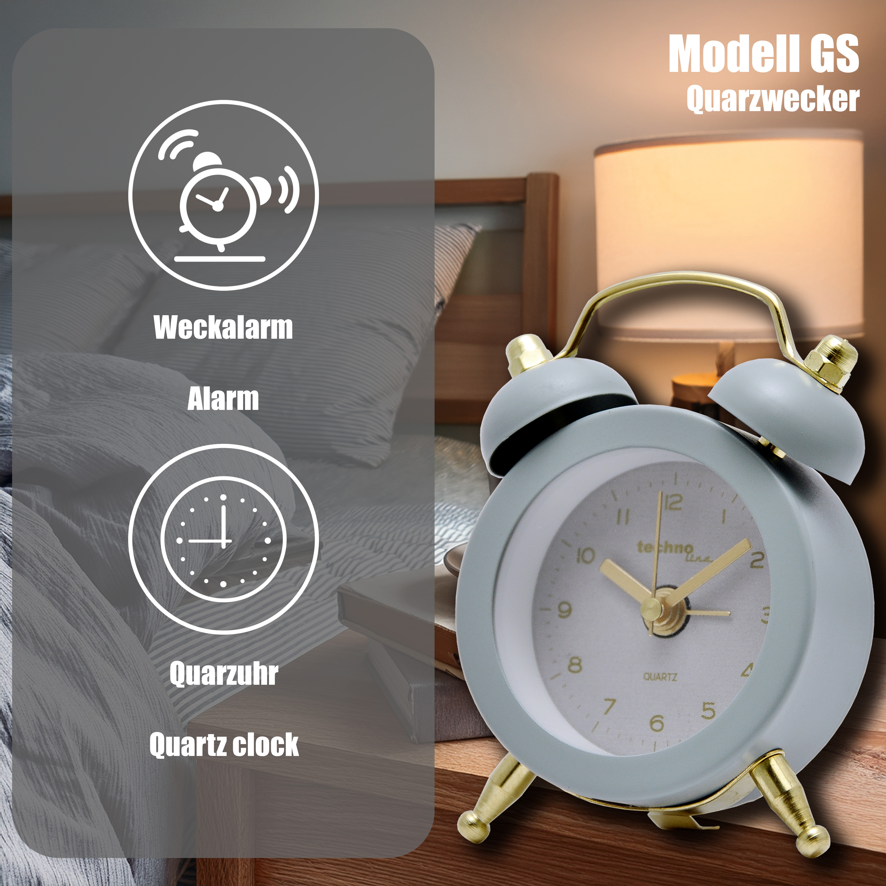 technoline Quarzwecker Modell GS, grau