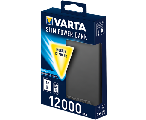 Varta 57966 Portable Slim Power Bank 12.000 mAh